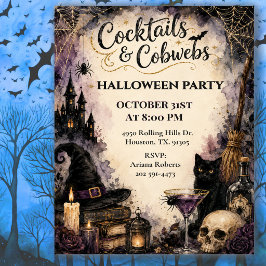 Convite Festa de Halloween Cocktails & Teias de Aranha