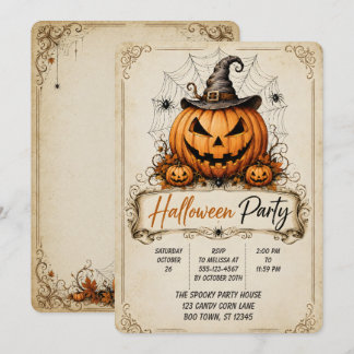 Convite 🎃🕸️ Festa de Halloween com Abóbora Vintage 👻✨