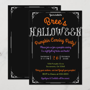 Convite Festa de Halloween com Estilo Antigo Preto e Branc