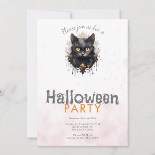 Convite Festa de Halloween com Gato Preto Rhinestones