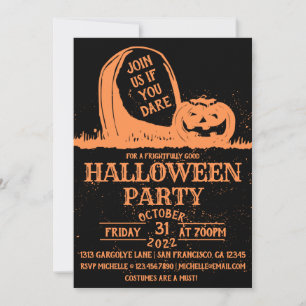 Convite Festa de Halloween com Lápide de Abóbora Vintage