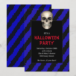 Convite Festa de Halloween com Listra Azul e Caveira Gótic