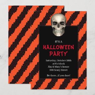 Convite Festa de Halloween com Listra Laranja na Caveira G