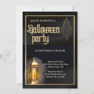 Convite Festa de Halloween com Logotipo Preto Dourado Corp