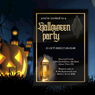 Convite Festa de Halloween com Logotipo Preto Dourado Corp
