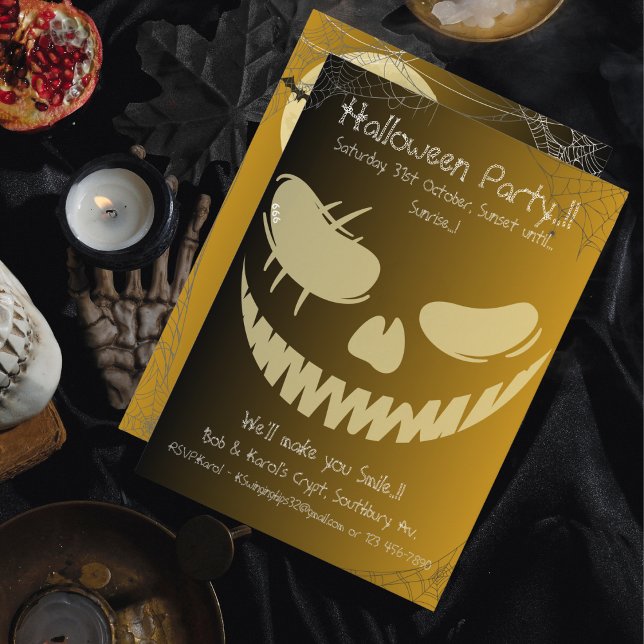 Convite Festa de Halloween com Sorriso de Abóbora Malvada (Evil Pumpkin Smile Halloween Party Invitation)