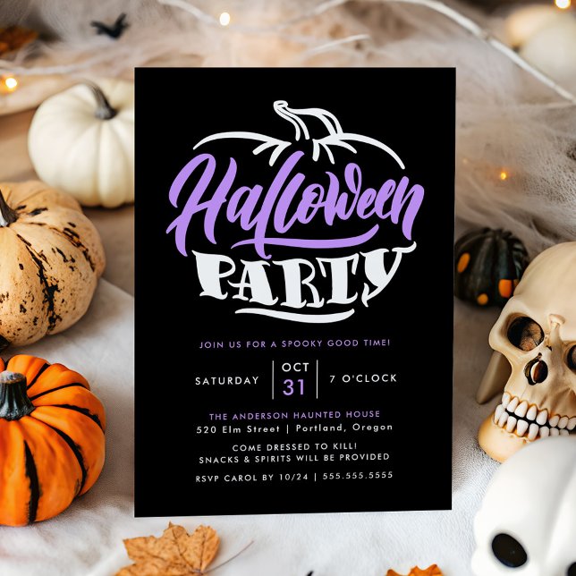 Convite Festa de Halloween com Tipografia de Abóbora Roxa  (Criador carregado)