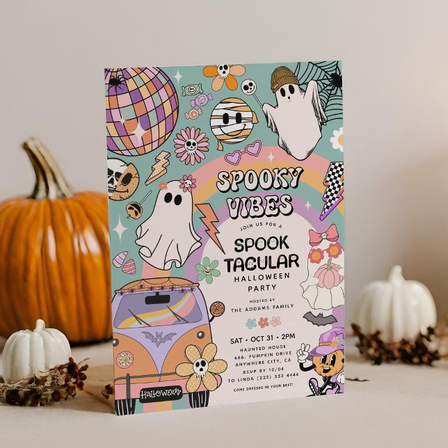 Convite Festa de Halloween com Vibrações Assustadoras e Di (Criador carregado)