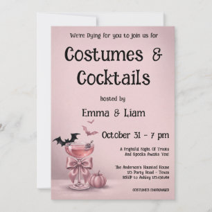 Convite Festa de Halloween Coquette Bow Pink Drink & Morce
