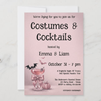 Convite Festa de Halloween Coquette Bow Pink Drink & Morce
