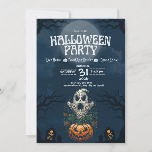 Convite Festa de Halloween Crânio Abóbora Design Gótico