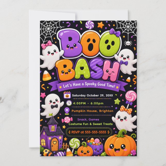 Convite Festa de Halloween Cute Boo Bash (Frente)