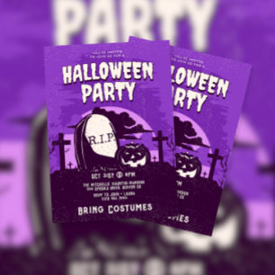 Convite Festa de Halloween da Abóbora com Lápide Assustado