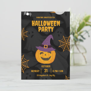 Convite Festa de Halloween da Abóbora Laranja Preta Editáv