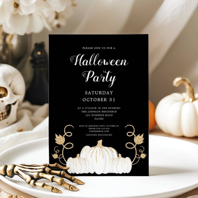 Convite Festa de Halloween da Abóbora Preta Fofa (Cute Black Pumpkin Halloween Party Invitation)