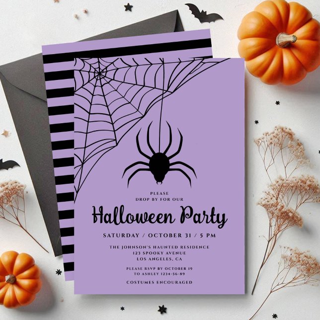 Convite Festa de Halloween da Aranha Preta Fofa (Cute Black Spider Halloween Party Invitation)