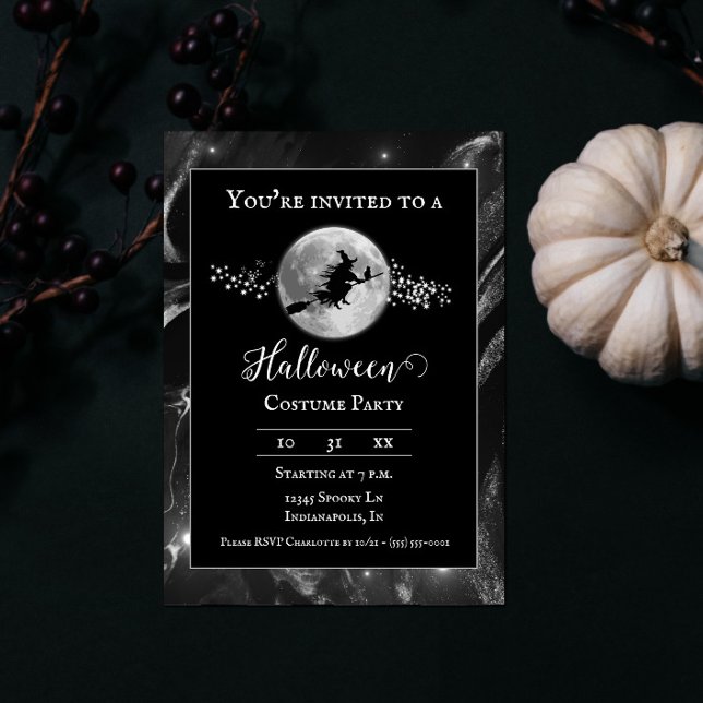 Convite Festa de Halloween da Bruxa Negra (Black Witch Silhouette Halloween Party Invite)