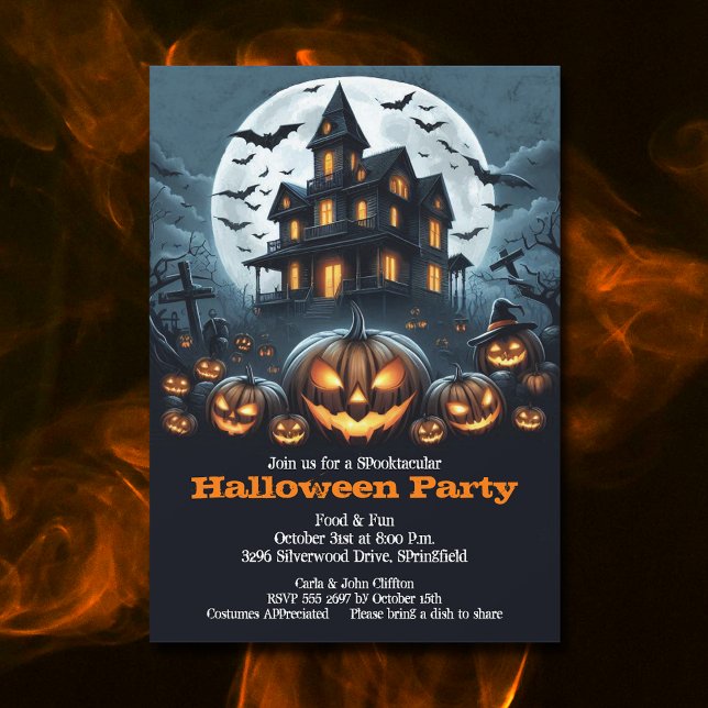 Convite Festa de Halloween da Casa Assombrada (Haunted House Halloween Party Invitations)