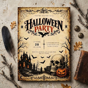 Convite Festa de Halloween da Casa Assombrada Vintage e Cr
