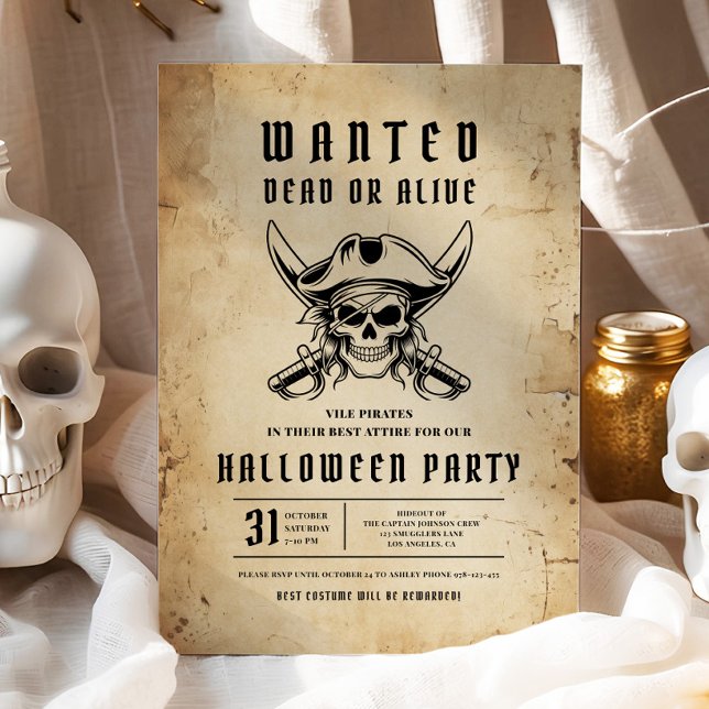 Convite Festa de Halloween da Caveira Pirata (Pirate Skull Halloween Party Invitation)