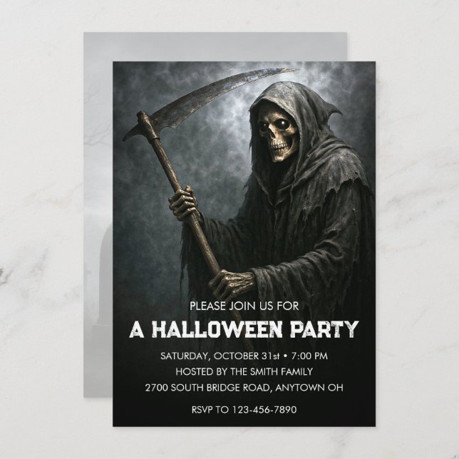 Convite Festa de Halloween da Grim Reaper (Frente/Verso)