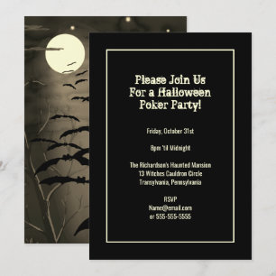 Convite Festa de Halloween da Lua Cheia Vintage com Morceg
