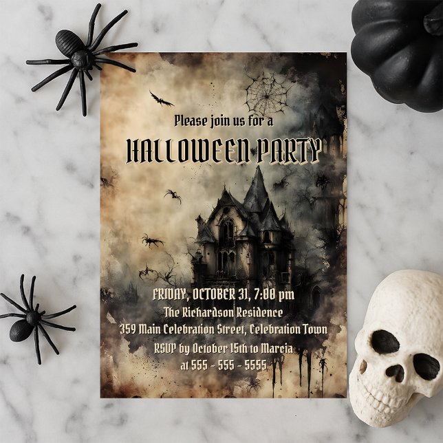 Convite Festa de Halloween da Mansão Assombrada Vintage (Criador carregado)