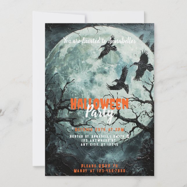 Convite Festa de Halloween das Aves Pretas da Lua Cheia As (Frente)