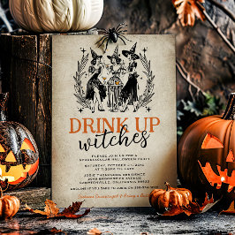 Convite Festa de Halloween das Bruxas Vintage Drink Up Gir