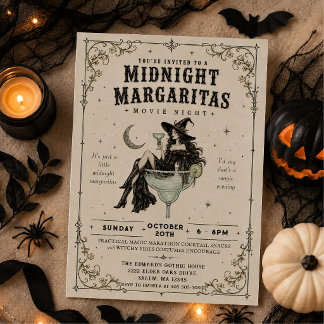 Convite Festa de Halloween das Margaritas da Meia-Noite Gó