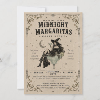 Convite Festa de Halloween das Margaritas da Meia-Noite Gó