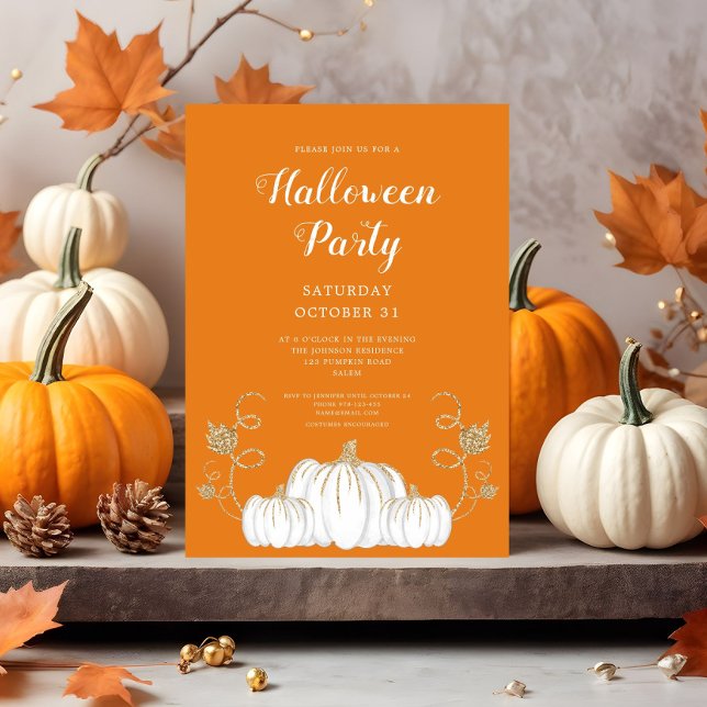Convite Festa de Halloween de Abóbora Laranja Fofa (Cute Orange Pumpkin Halloween Party Invitation)