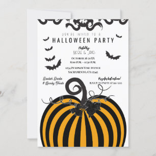 Convite Festa de Halloween de Abóbora Preta e Laranja e Mo