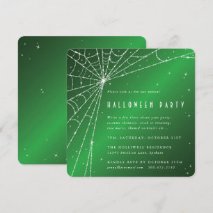 Convite Festa de Halloween de aranha espumante verde ao qu