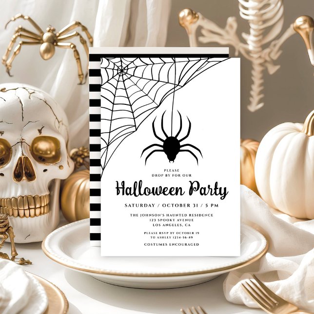 Convite Festa de Halloween de Aranha Preta Fofa (Cute Black Spider Halloween Party Invitation)