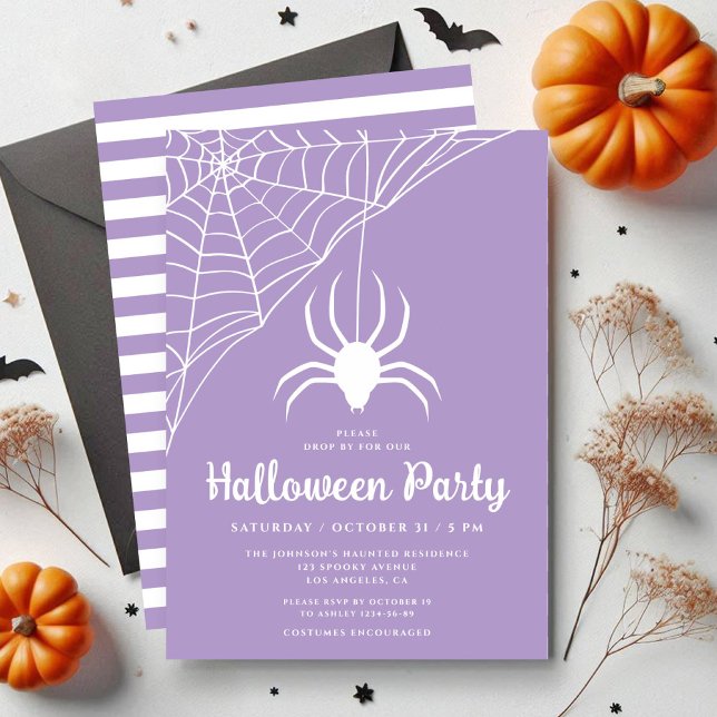 Convite Festa de Halloween de Aranha Roxa Fofa (Cute Purple Spider Halloween Party Invitation)