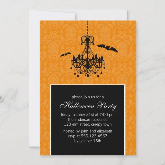Convite Festa de Halloween de Chandelier e Bats (Frente)
