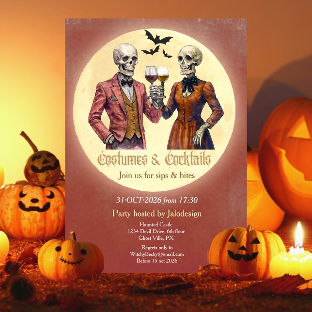 Convite Festa de Halloween de Cocktail de Fantasia de Esqu (Criador carregado)