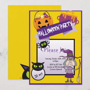 Convite festa de Halloween de gato engraçado de abóbora