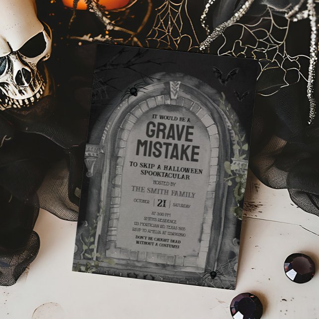 Convite Festa de Halloween de Graveyard (Tombstone Grave Mistake Halloween Party Invitation)
