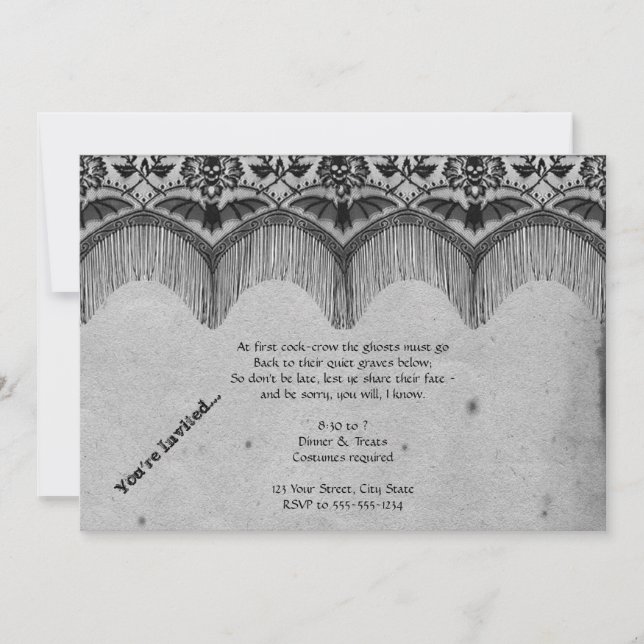Convite Festa de Halloween de Lace Gótica Elegante (Frente)