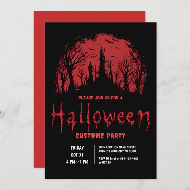 Convite Festa de Halloween de Lua Sanguínea (Frente/Verso)