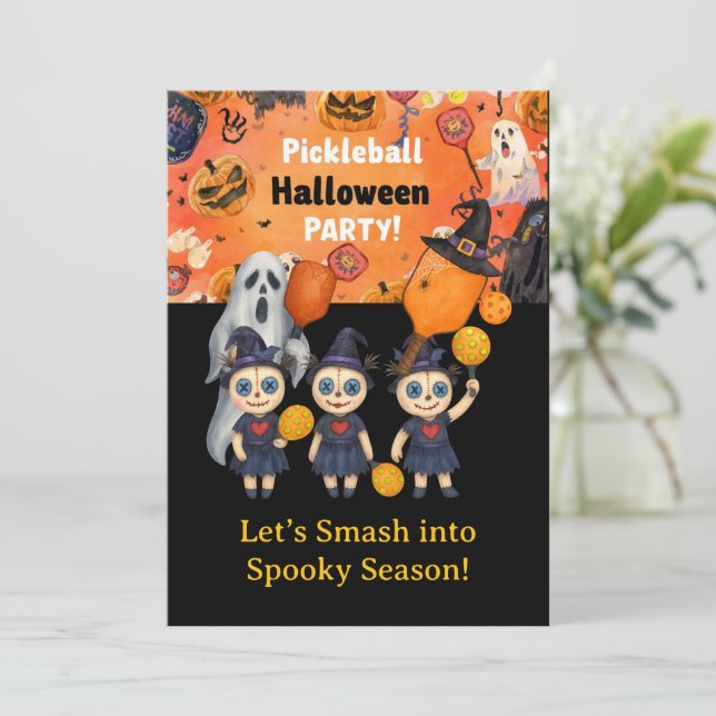Convite Festa de Halloween de Pickleball (Em pé/Frente)