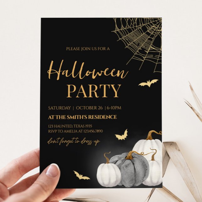 Convite Festa de Halloween de Pumpkin Adulto Moderno (Adult Modern Pumpkin Halloween Party Invitation)
