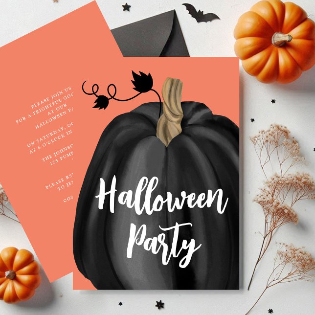 Convite Festa de Halloween de Pumpkin, Escrito em Laranja- (Cute Orange Script Pumpkin Halloween Party Invitation)