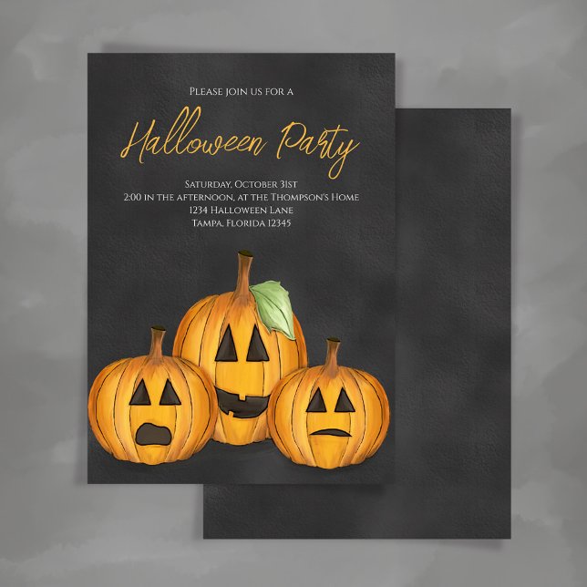 Convite Festa de Halloween de Pumpkins Laranja e Preto (Whimsical Halloween pumpkins Jack O
Lanterns invitation.)
