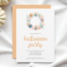 Festa de Halloween de Spooky Orange Skull Floral W