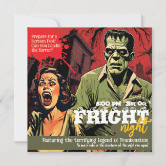 Convite Festa de Halloween de Terror Vintage Frankenstein