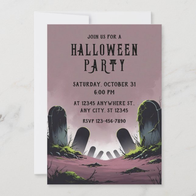 Convite Festa de Halloween de Tombstones (Frente)