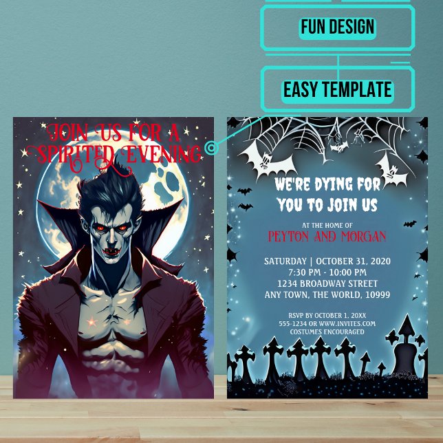Convite Festa de Halloween de Vampiro Masculino Atrativo (Use these awesome invitations to get your guest in the mood right away. )